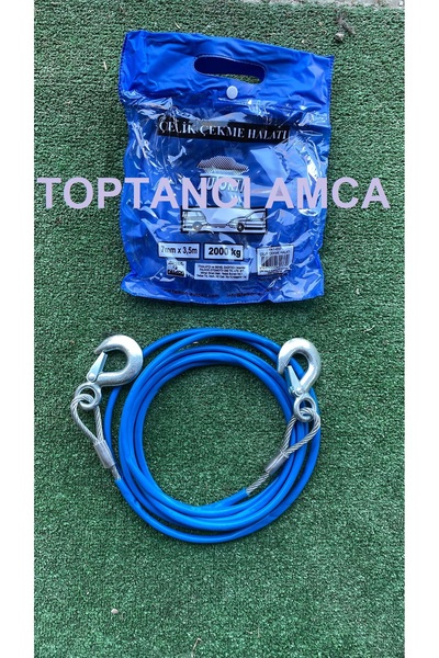 Toptancı Amca Premium Çelik Çekim Halatı 7mm 3.5m | Plastik Kaplı Kancalı Çek...