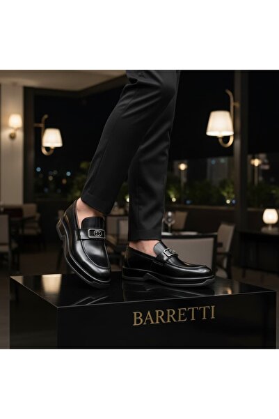 By Barretti حذاء لوفر جلدي أسود مستورد بنعل مسطح
