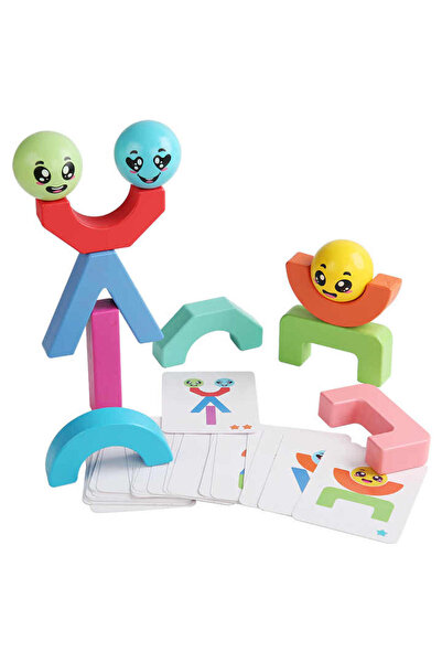 Stuniko ® Joc creativ de construcție și echilibru din lemn, Smiley Face, 11 p...