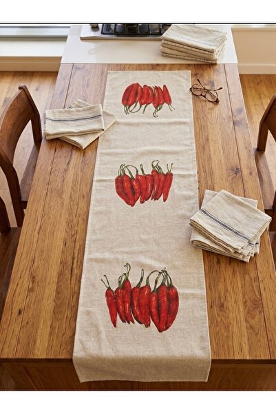 megi concept Masa Runner 40x140 cm Biber Desenli Krem Kalın Kumaş Dekoratif S...