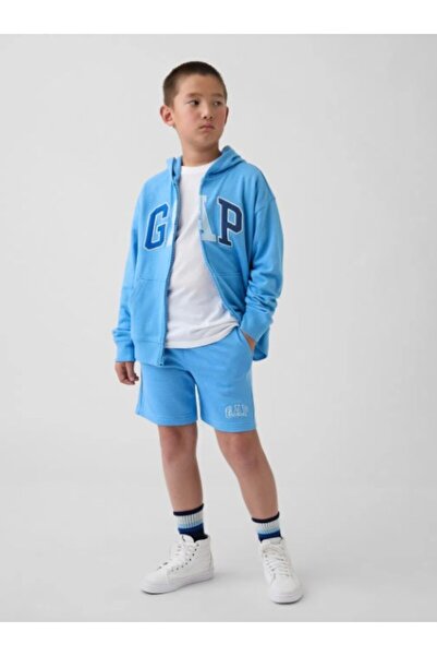 GAP Kids Gap Erkek Çocuk Düz Beli Lastiki Logo Şort 4-16 Yaş AÇIK MAVİ