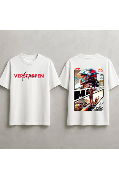 STİL-X Max Verstappen Formula 1 Baskılı Unisex %100 Pamuklu Oversize T-shirt