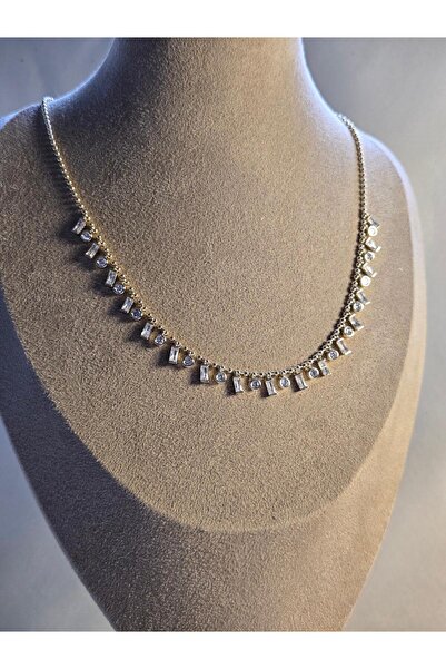 Roseliere Jewelry Zirkon Taşlı Gold Kolye 14K VIP Kaplama Baget ve Yuvarlak T...