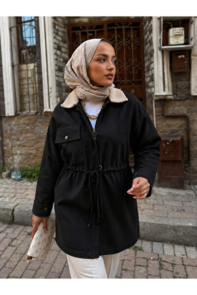 halefoglu kadın gabardin fermuarlı kot ceket