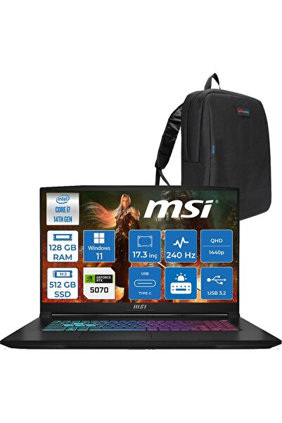 MSI Katana 17 Hx B14WGK Intel Core I7-14650HX 128GB Ddr5 512GB SSD RTX5070/8G...