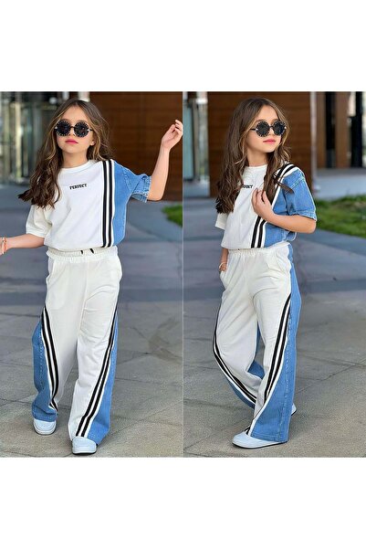 gültekin bebe Bam Bam Perfect Kısa Kollu Kot Garnili Kız İkili Takım 5-14 Yaş...