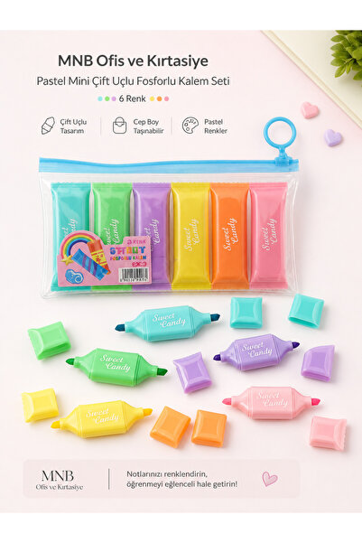 VEGA Sweet Candy, 6’lı, pastel, mini fosforlu kalem, çift taraflı, vurgulayıc...