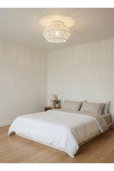 spolux Modern Lighting, Single pendent, Light, Bamboo pendent, White Color, 100x30x17 cm, Suitable for bedroom and living room, Adjustable height