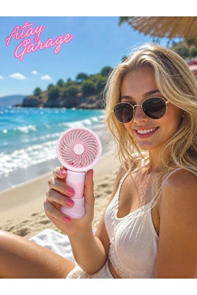 Atay Garage Pembe Taşınabilir Mini Fan | USB Şarjlı Sessiz El Vantilatörü | S...
