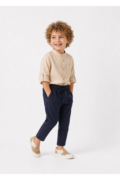 Minik Masal Boys' Folded Sleeve Judge Collar Shirt and Pants Set 2-10 Years