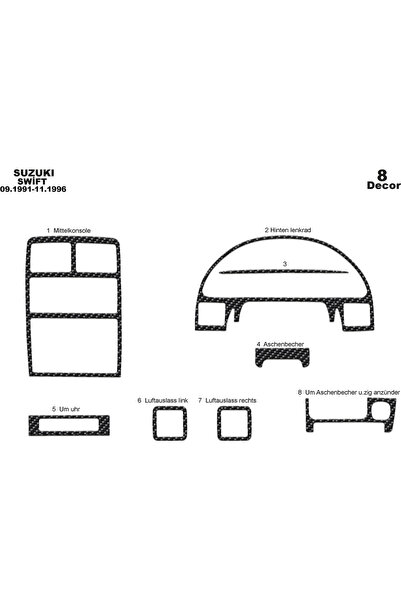 Marscockpitdesign غطاء كونسول توربيدو لسيارة سوزوكي سويفت 1991-1996 8 قطع