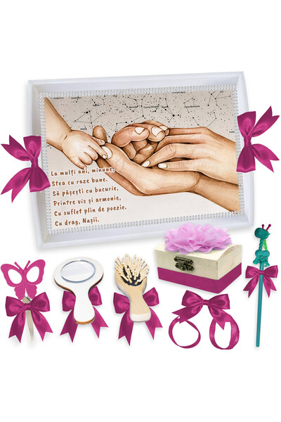 LoreBebe Set Tava Taiere Mot Fete, Tavita Alba, 7 Piese, Model Legaturi Etern...