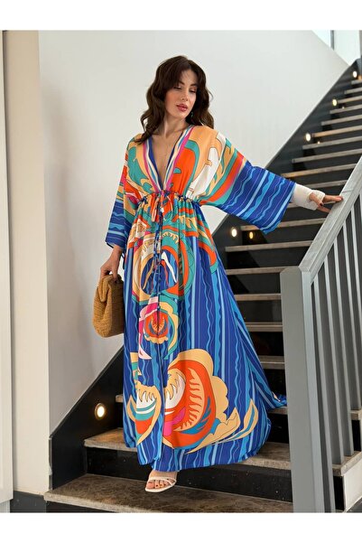 YK FASHION V Yaka Desenli Elbise