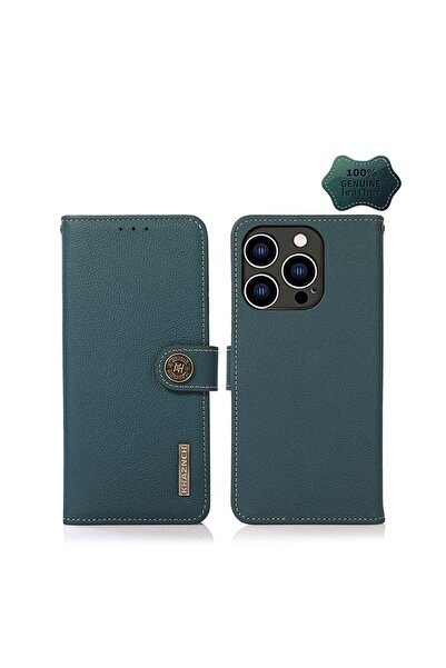 KHAZNEH Custer Leather Θήκη Πορτοφόλι Green (Apple iPhone 14 Pro)