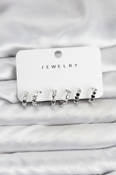 Ru Collective Silver Color Brass Minimal Heart Detailed Women's Earring Set