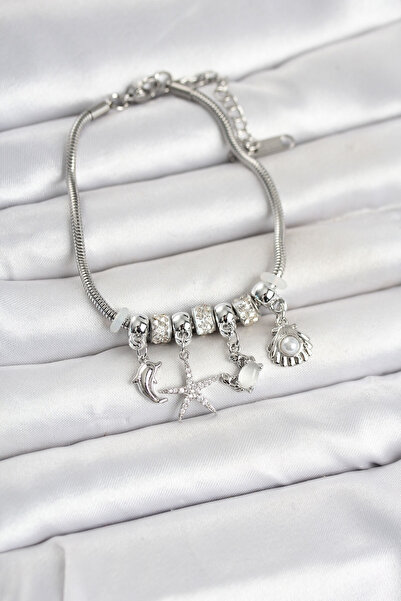 Twin Store Brass Silver Color Summer Concept Charm Women's Bracelet