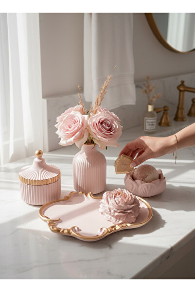 Roses Beton Büyük Dekoratif Sunum Gold Detaylı Vernikli Full Set (6 PARÇA)
