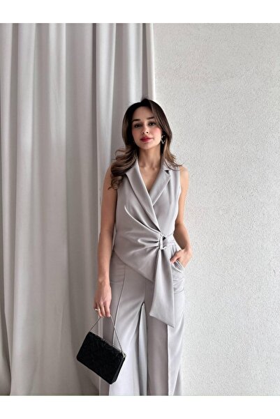 Klex Şal Yaka Bağlama Detaylı Yelek Pantolon Takım 5042