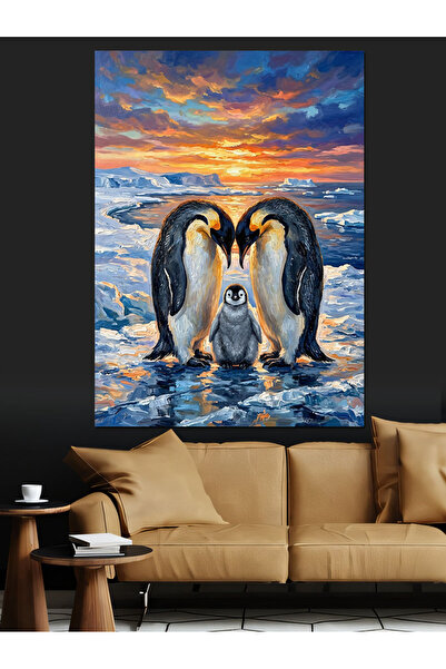 Artmeg Penguin Family Hugging on the Glacier Love Decorative Canvas - Mdf Woo...