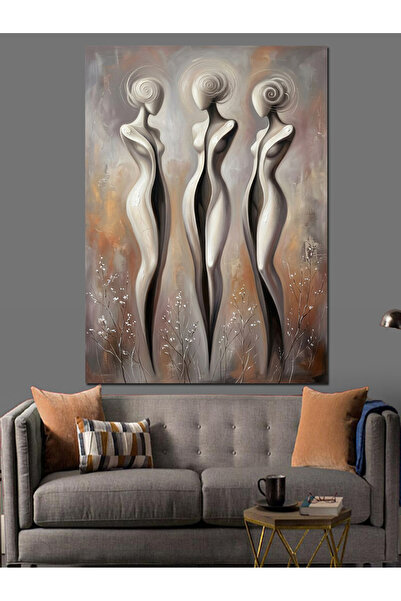 Artmeg Statuie abstractă cu trei figuri feminine, pânză decorativă - Tablou d...