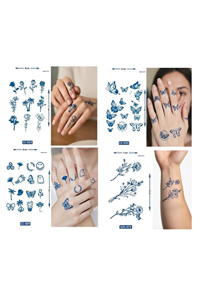 Airbrush Tattoo Zarif Tarz 4 Adet Birden Yarı Kalıcı Minimal Parmak ve El Üst...