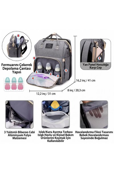Land Large Capacity Functional Multi-Compartment Mother Baby Care Backpack with Bottom Opening Bed