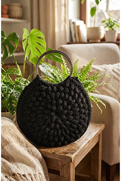 Meya design Special Design Macrame Rope Unlined Handbag - with Metal Ring
