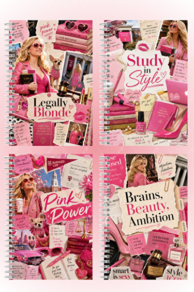 Mimu Art Studio Legally Blonde Elle Woods Temalı A5 Spiralli 4lü Not Defteri ...