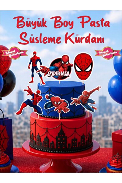 Masal Şekerleme Örümcek Adam Temalı 6'Lı Büyük Boy Özel Kesimli Pasta Süsleme...