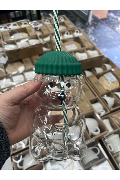 hanemlife Barista Borosilikat Cam Soğuk İçecek Bardağı Ayıcık pipetli Bardak ...