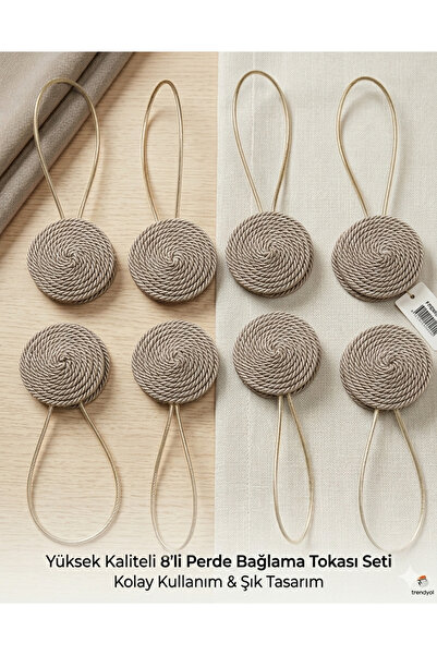 8-Piece Curtain and Tulle Holding Apparatus Set with Rope Winding