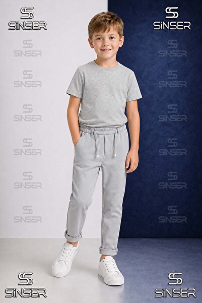 SS SİNSER Pantaloni uni pentru băieți, cu talie elastică, stil Lycra cu tiv p...