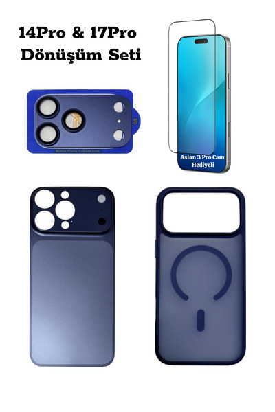 ucuzmi iPhone 14pro-17Pro Dönüşüm Seti Kılıf Kapak Aslan3Pro Cam Şeffaf Soft ...