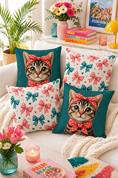 Bertille Home Pop Art Series Double-Sided Digital Printed Set of 4 Throw Pill...