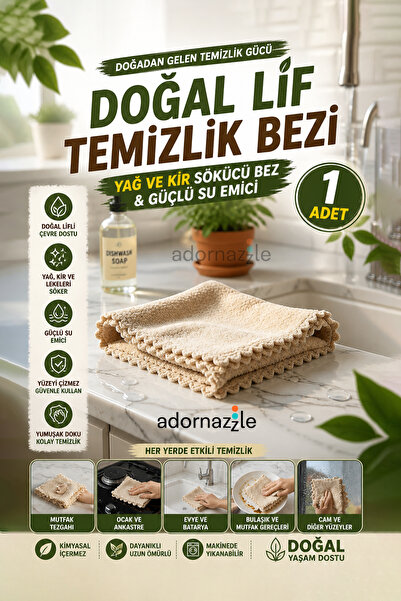 adornazzle Doğal Lif Temizlik Bezi, Yağ ve Kir Sökücü Bez, Güçlü Su Emici Pra...