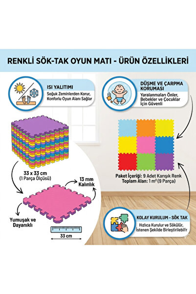 AFFECTİONE 33x33 cm 13 mm KALINLIK SÖK TAK OYNA BEBEK OYUN MATI OYUN HALISI z...