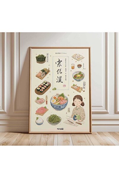 NinaStore Japon Yemekleri Posteri - Sevimli Anime Ramen Suşi Baskısı - Kawaii...