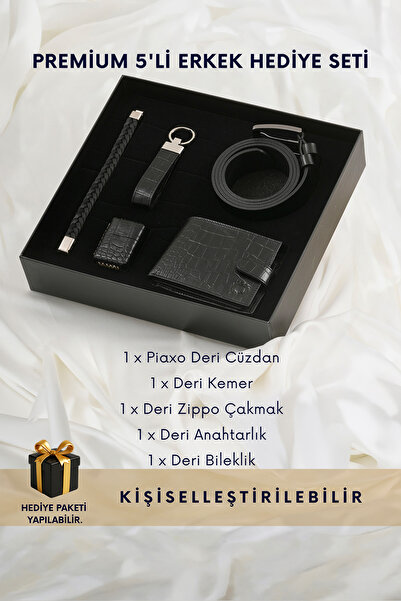 CüzCan Kutulu Klasik Erkek Deri Cüzdan Kemer Çakmak Bileklik Anahtarlık Seti ...