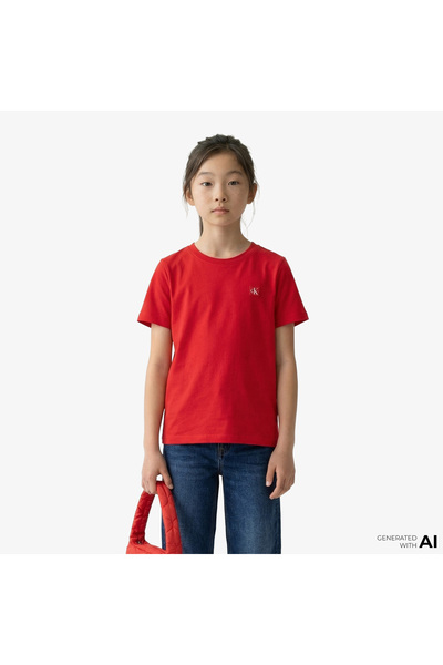 Calvin Klein Mono Mini Badge Reg Çocuk Kırmızı T-Shirt