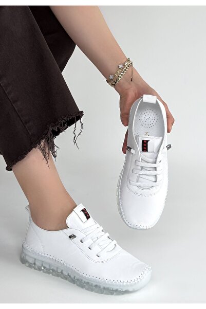 Erbilden Pantofi sport casual cu șireturi din piele naturală albă Jiten
