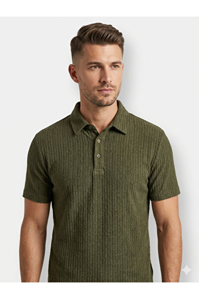 İMAJ MAĞAZACILIK Men's Cotton Polo Collar Short Sleeve Textured Knitted Patte...