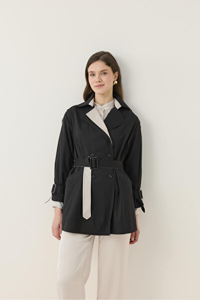 NUR KALAY COLLECTION Contrast Color Water-Repellent Short Trench Coat