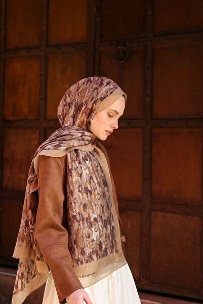 ENRİCO FERRİ Allure Brush Pattern Shawl - Camel-Mink