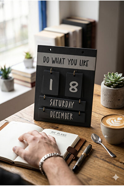Homerest Do What You Like Ahşap Masaüstü Sonsuz Takvim Mermer Desenli Şık Tas...