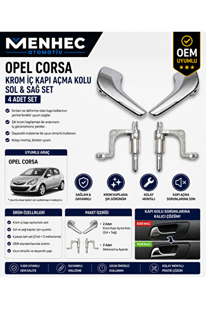 Menhec Otomotiv Opel Corsa Krom İç Kapı Açma Kolu Sol Sağ Set 4 Adet İç Kapı ...
