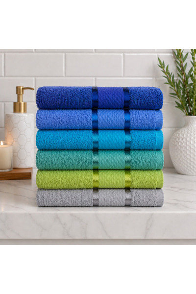 Kotonia Home Set de 6 prosoape de baie, 50x90 cm, 100% bumbac, 420gsm, multic...