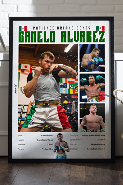 Duvarda Canelo Alvarez Boks Siyah Ahşap Çerçeveli Poster, Dekoratif Dövüş Duv...