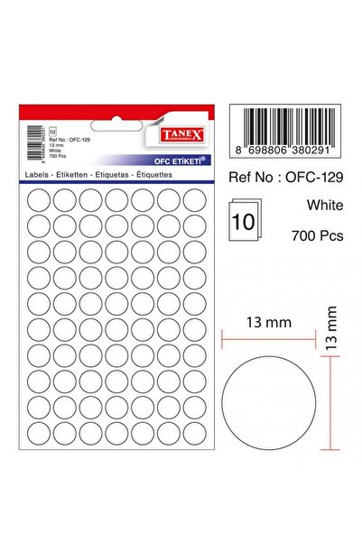 Tanex Στρογγυλές αυτοκόλλητες ετικέτες, D13 mm, 700 τεμ./σετ, TANEX, λευκό
