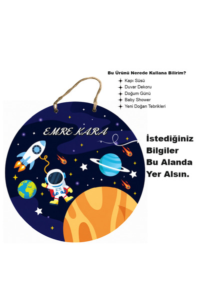 karalar ahşap Kişiye Özel İsimli Bebek Kapı Süsü 30x30 cm