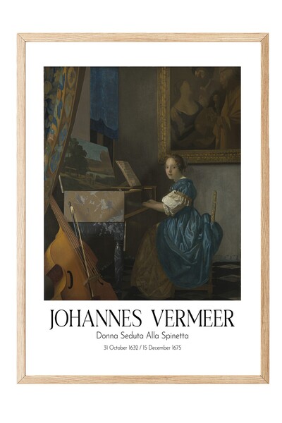 Postifull Johannes Vermeer - Žena koja sedi za tastatu, slika u drvenom okvir...